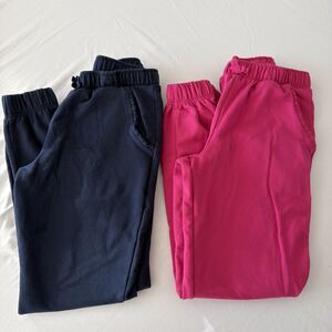 Gymboree Girls Lot Fleece Joggers Sz 12 Navy Blue & Fuchsia Sweatpants Ruffles